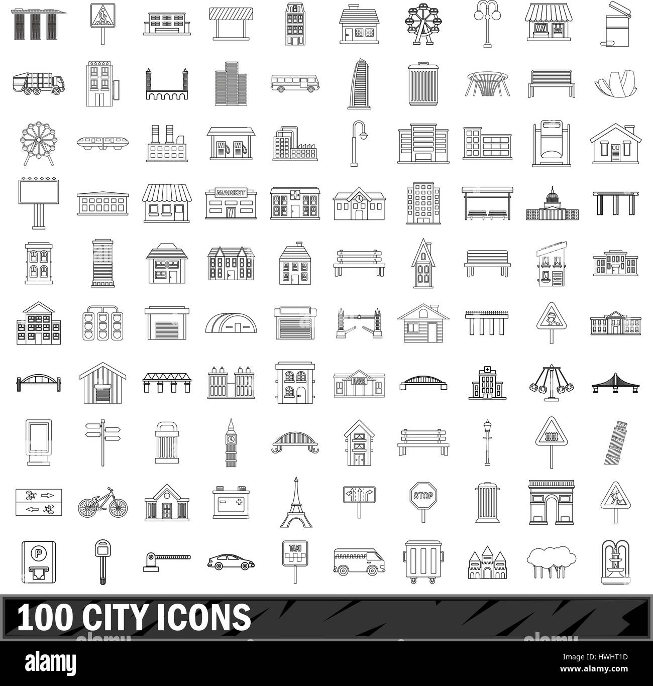 100 city icons set, outline style Stock Vector Image & Art - Alamy