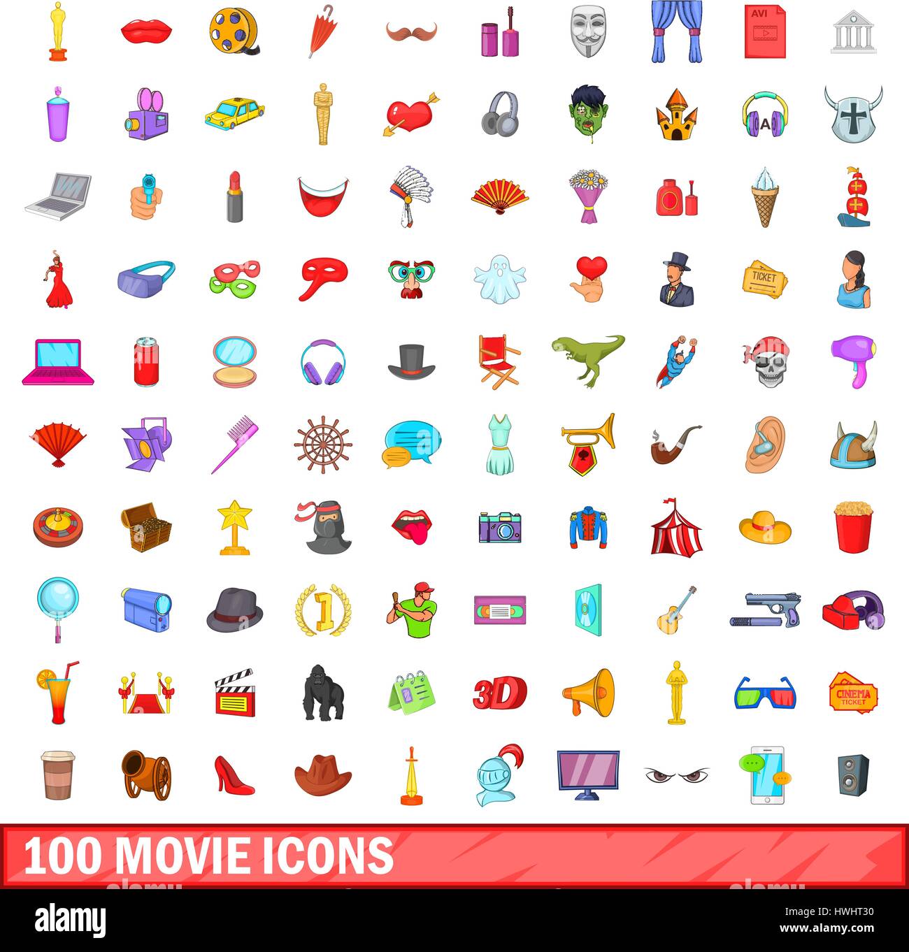 100 movie icons set, cartoon style Stock Vector Image & Art - Alamy