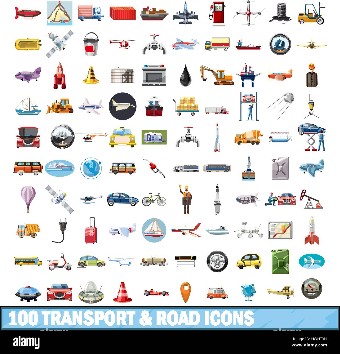 100 transport and road icons set, cartoon style Stock Vector Image ...