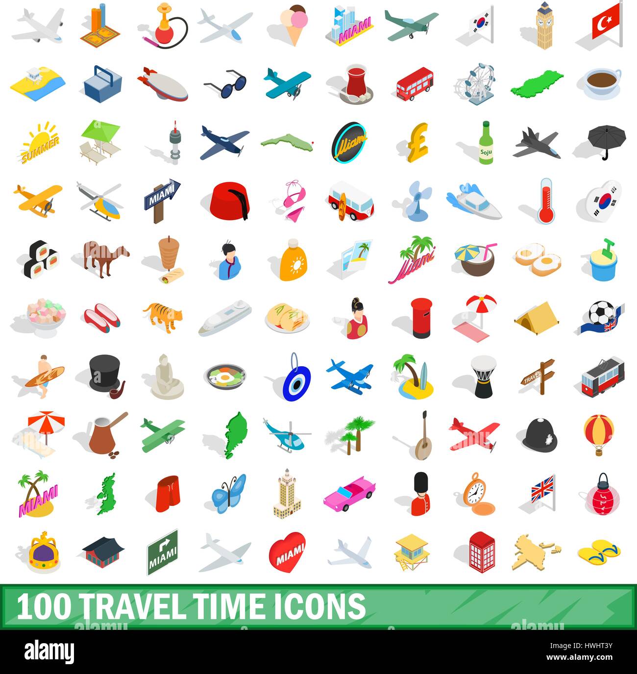100 travel time icons set, isometric 3d style Stock Vector Image & Art ...