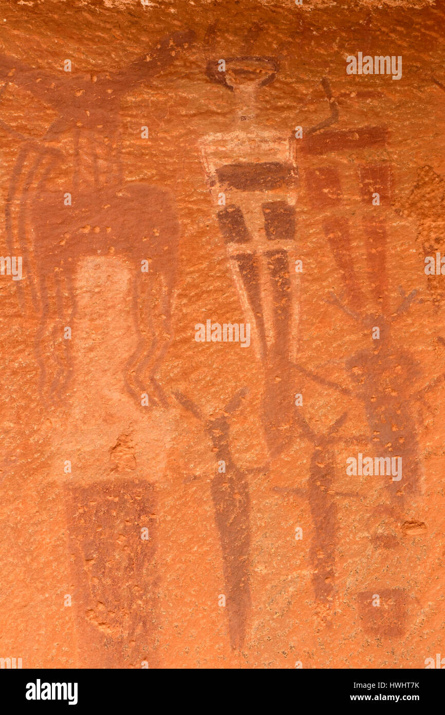 Pictographs at Courthouse Wash Rock Art Site, Arches National Park, Utah Stock Photo