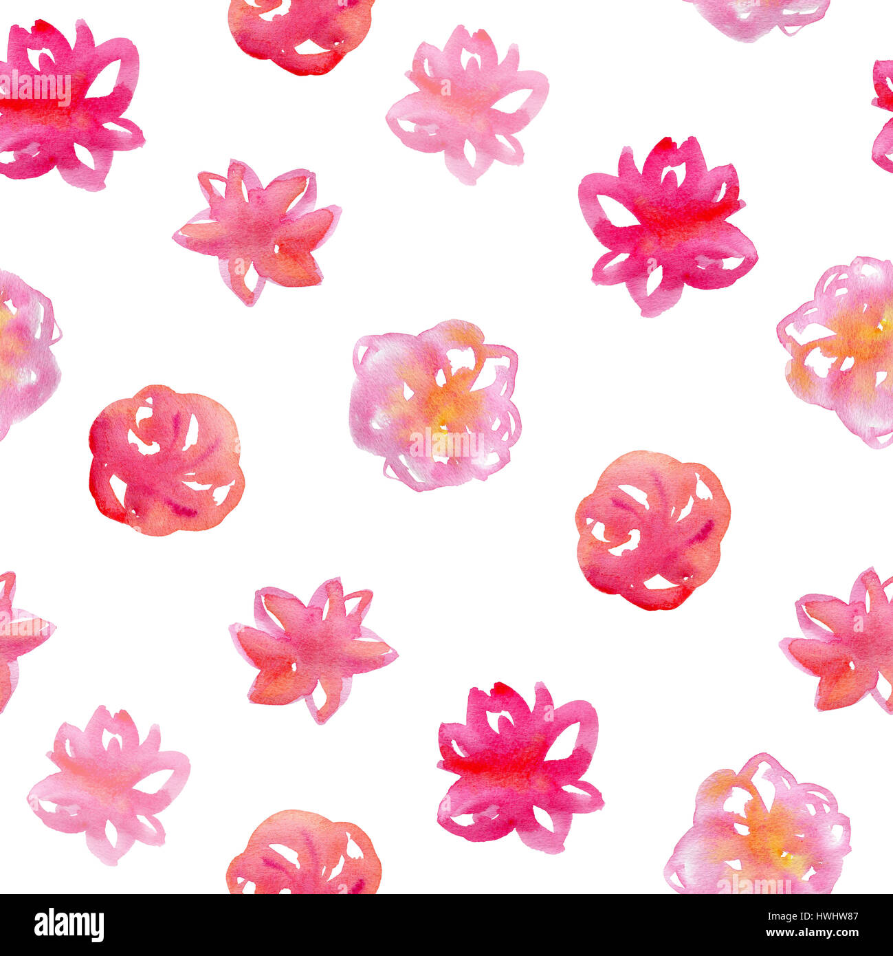 Watercolor floral seamless pattern with pink flowers on a white ...