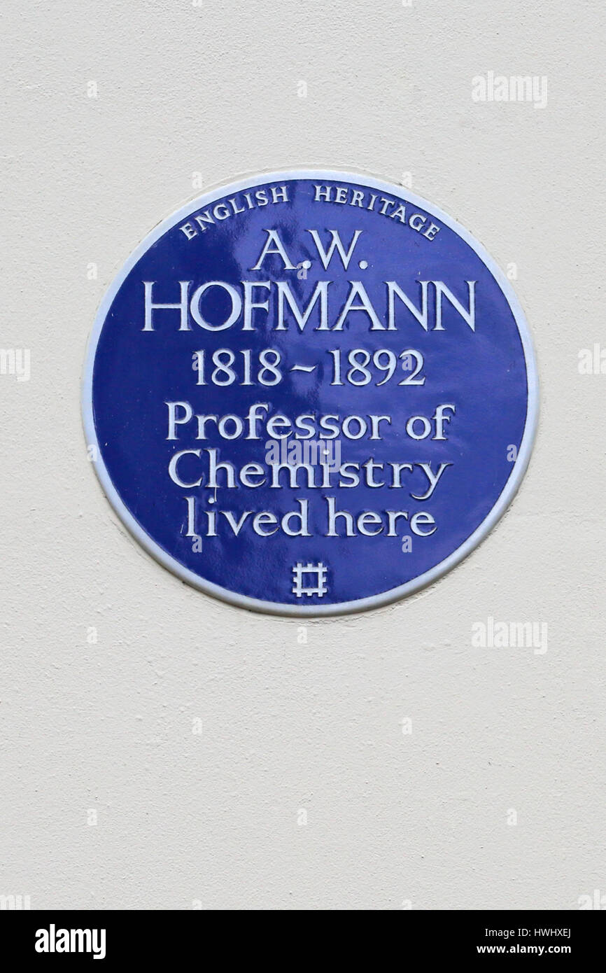 English Heritage Blue Plaque on the home of A W Hofman, Professor of Chemistry, Fitzroy Square, Central London, England Stock Photo