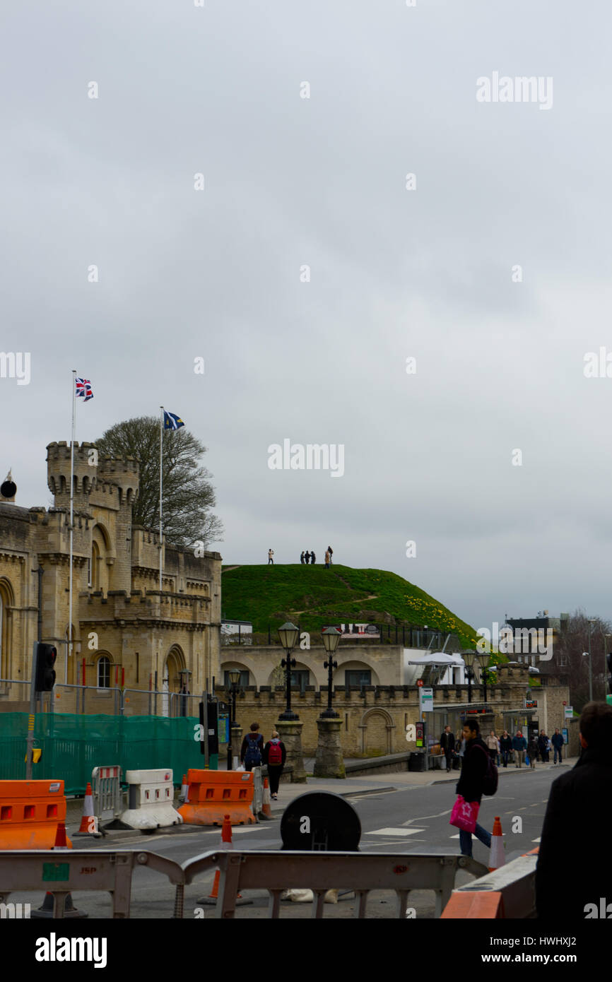 View of the Oxford Castle Mound from the road side. Stock Photo
