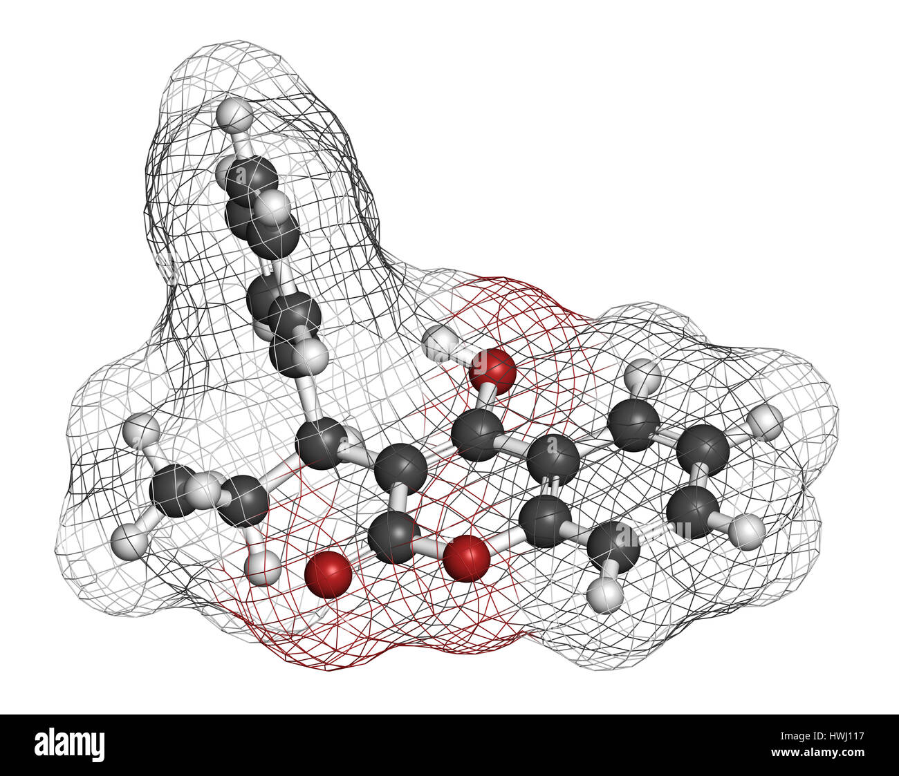 Phenprocoumon anticoagulant drug molecule (vitamin K antagonist). 3D