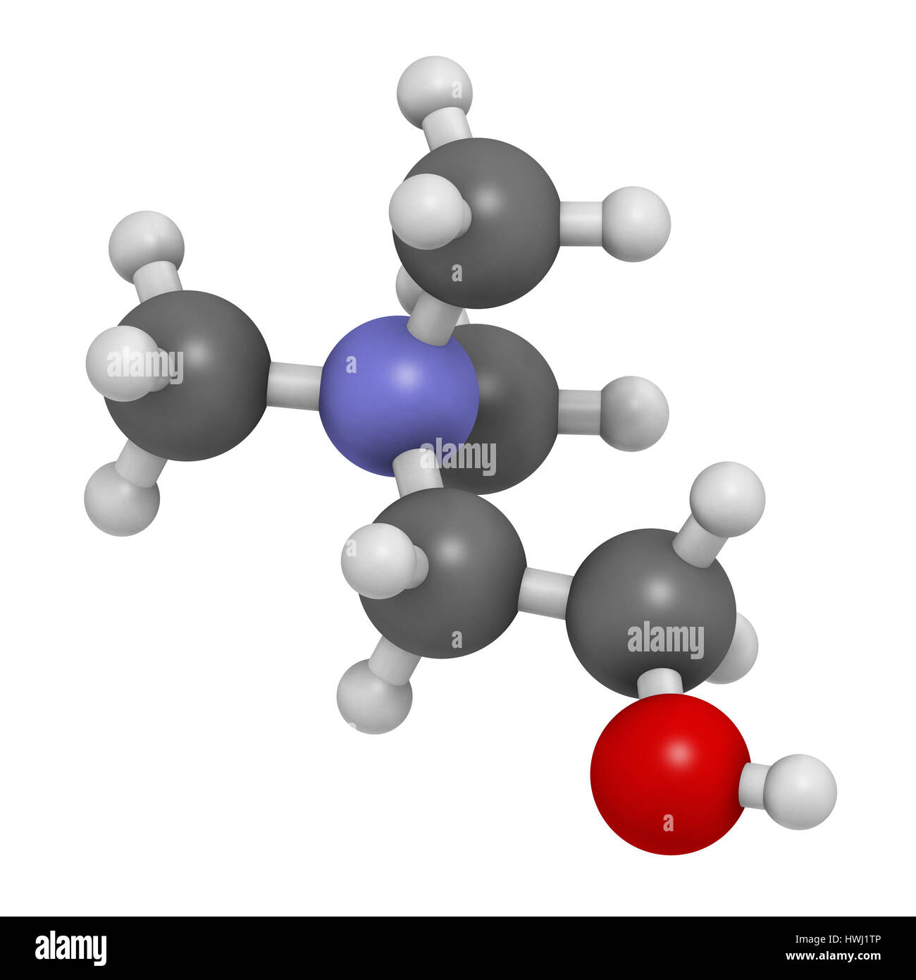 Choline essential nutrient molecule. 3D rendering. Atoms are