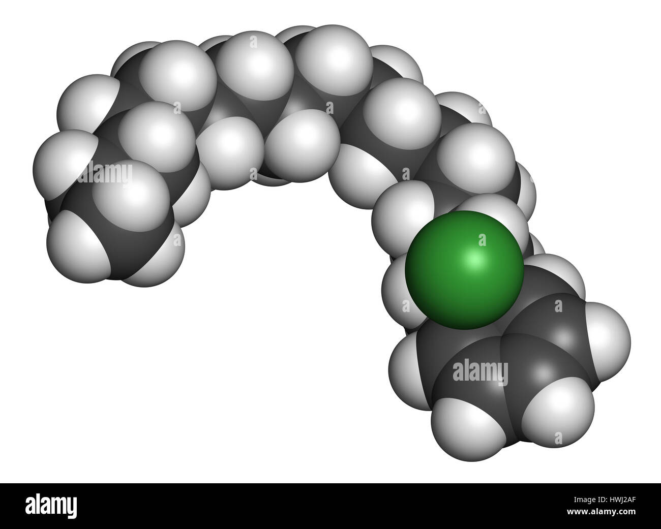 Cetylpyridinium chloride antiseptic molecule. 3D rendering. Atoms are