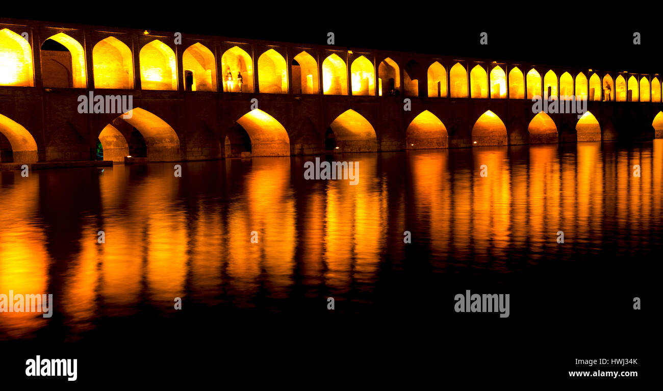 In Iran The Old Bridge Of Isfahan For Light And Night Stock Photo - Alamy