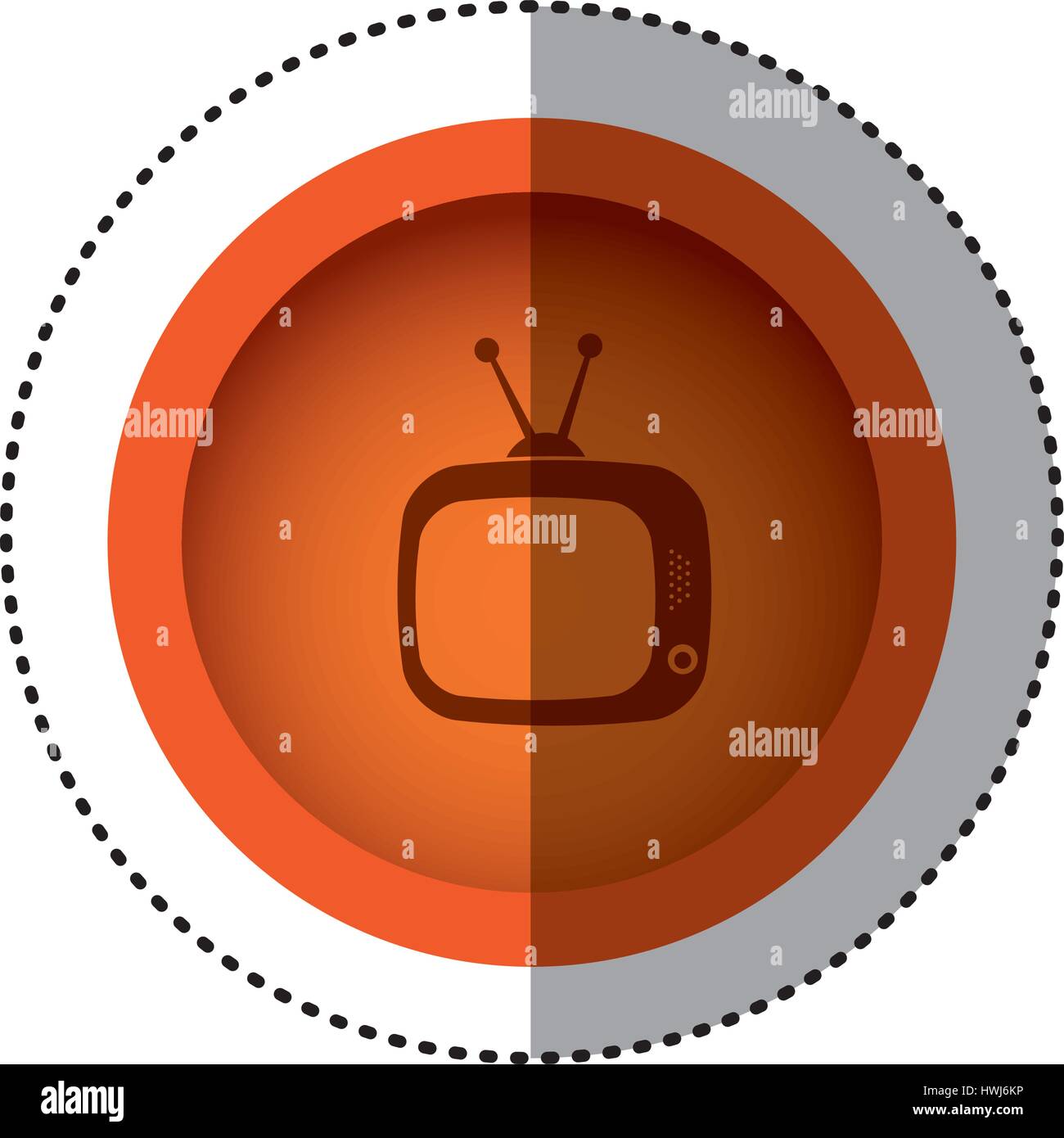 orange round symbol old television with antenna icon Stock Vector