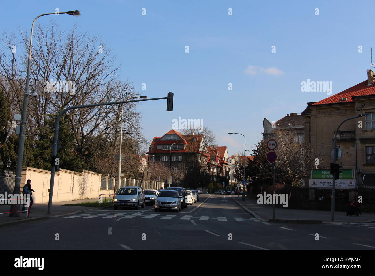 A scene on a road in Hradčanská, Prague - it is a lovely, orderly place with nice buildings. Stock Photo