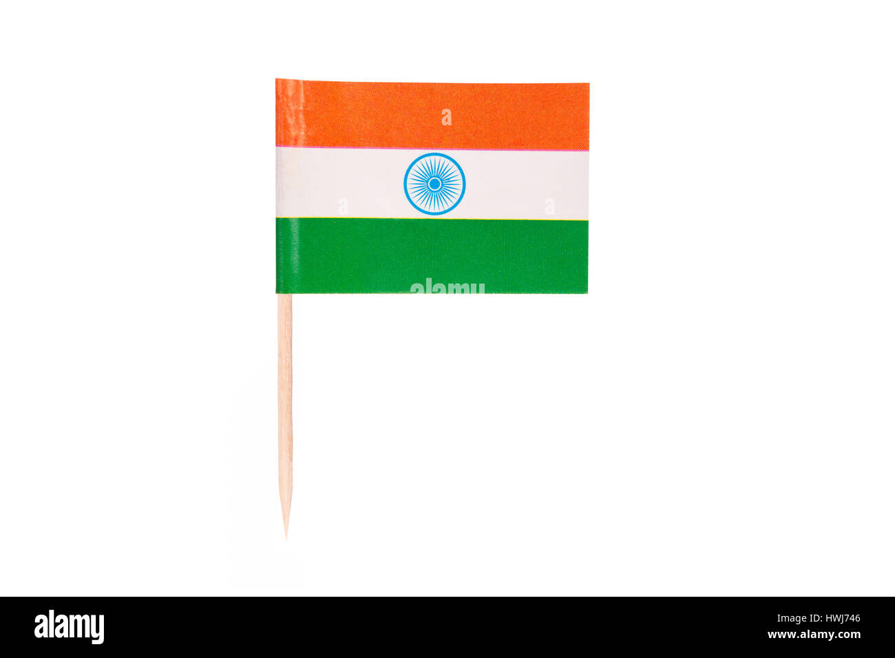 Toothpick Flag India. Paper Indian flag . Isolated on white background Stock Photo