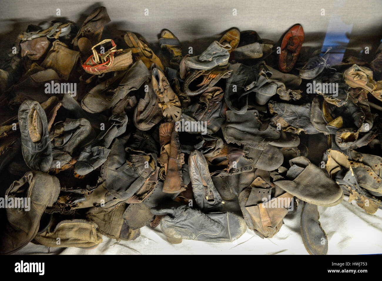 Schuhe, Ausstellung, Stammlager I, Konzentrationslager, Auschwitz-Birkenau, Auschwitz, Polen Stock Photo
