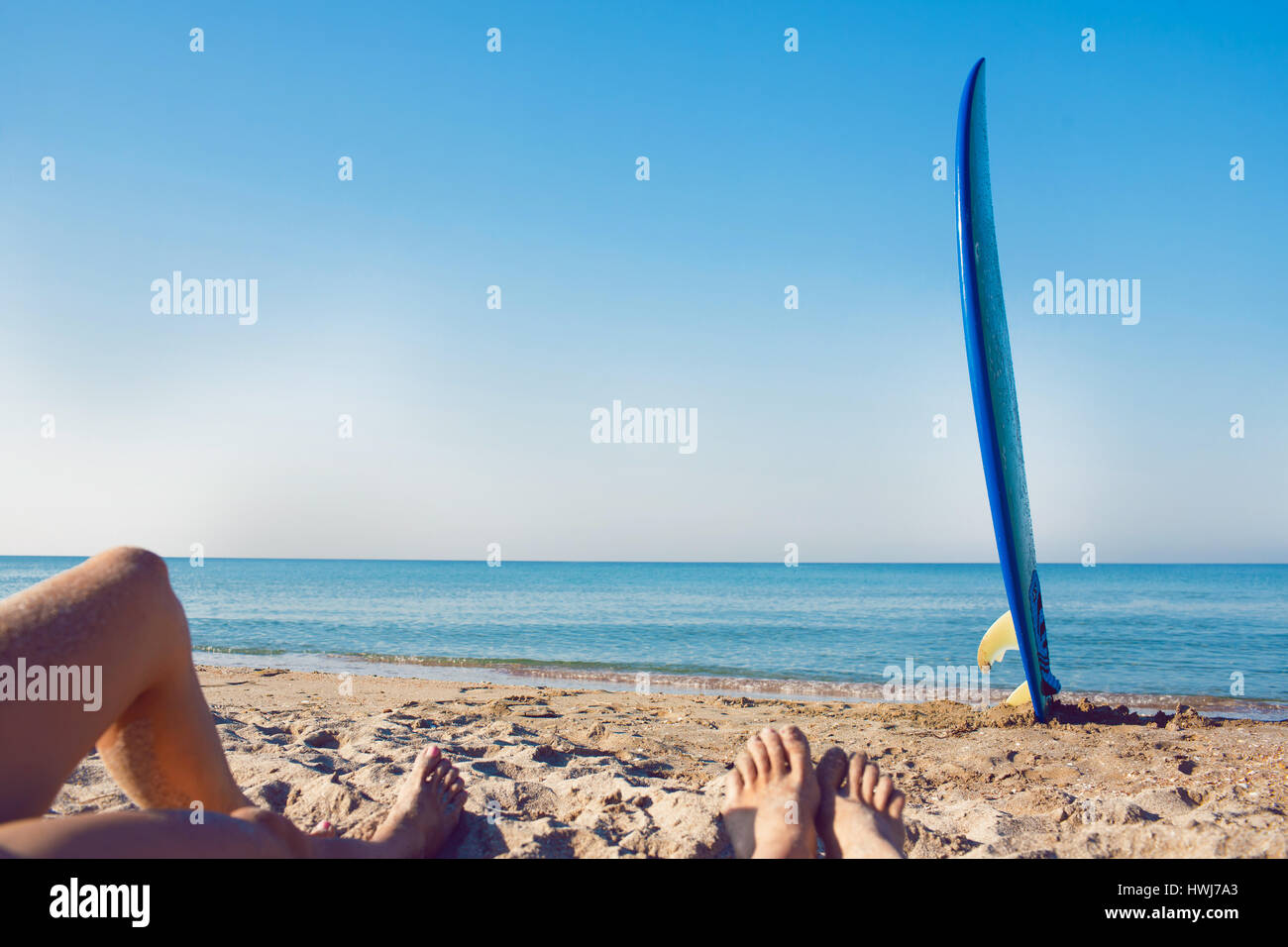 Sea shore. Nature background with surf board in vintage style Stock ...