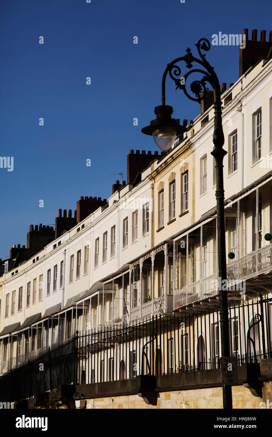Facades of houses on Royal York Cresent in the Clifton district of