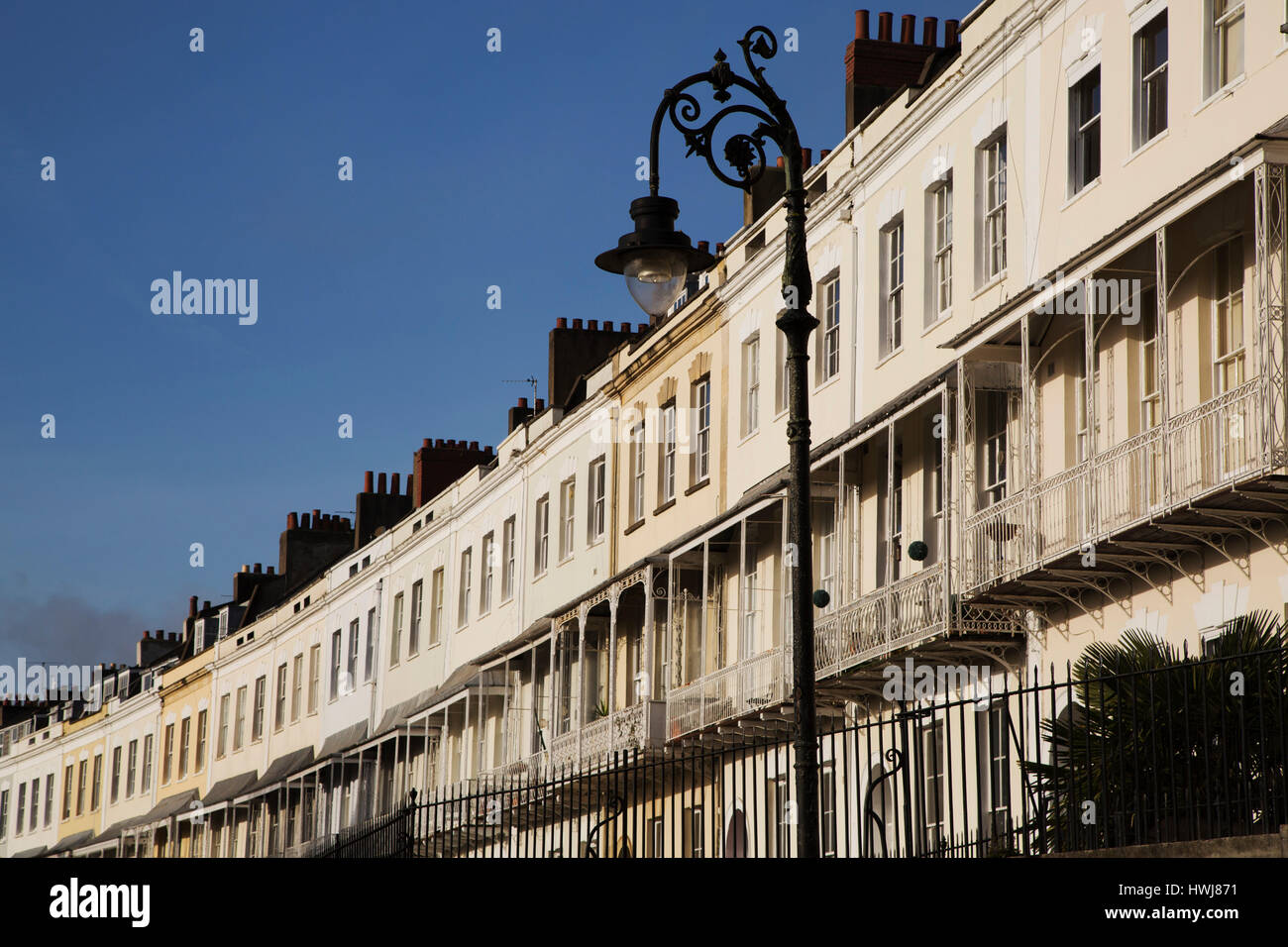Facades of houses with wrought iron balconies on Royal York
