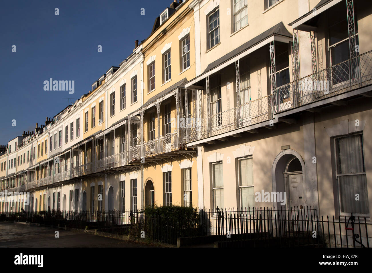 Facades of houses on Royal York Cresent in the Clifton district of