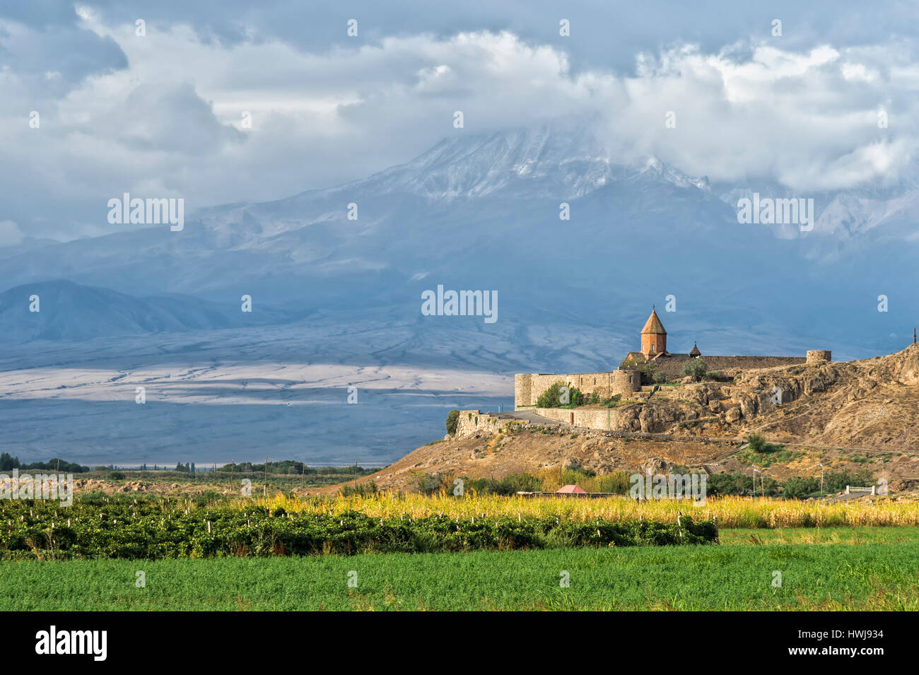 Khor Virap Monastery and apostolic church at the foot of Mount Ararat, Ararat Province, Armenia, Caucasus, Middle East, Asia Stock Photo