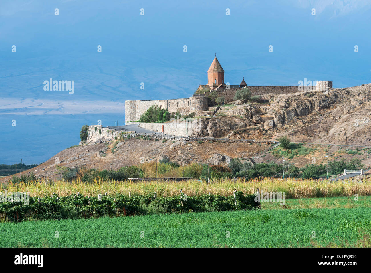 Khor Virap Monastery and apostolic church at the foot of Mount Ararat, Ararat Province, Armenia, Caucasus, Middle East, Asia Stock Photo
