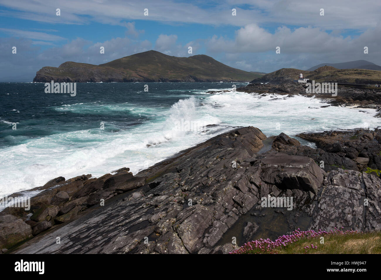 Landscape near Valentia Lighthouse, Valentia Island, The Skellig Ring, Ireland, Valencia Island Stock Photo