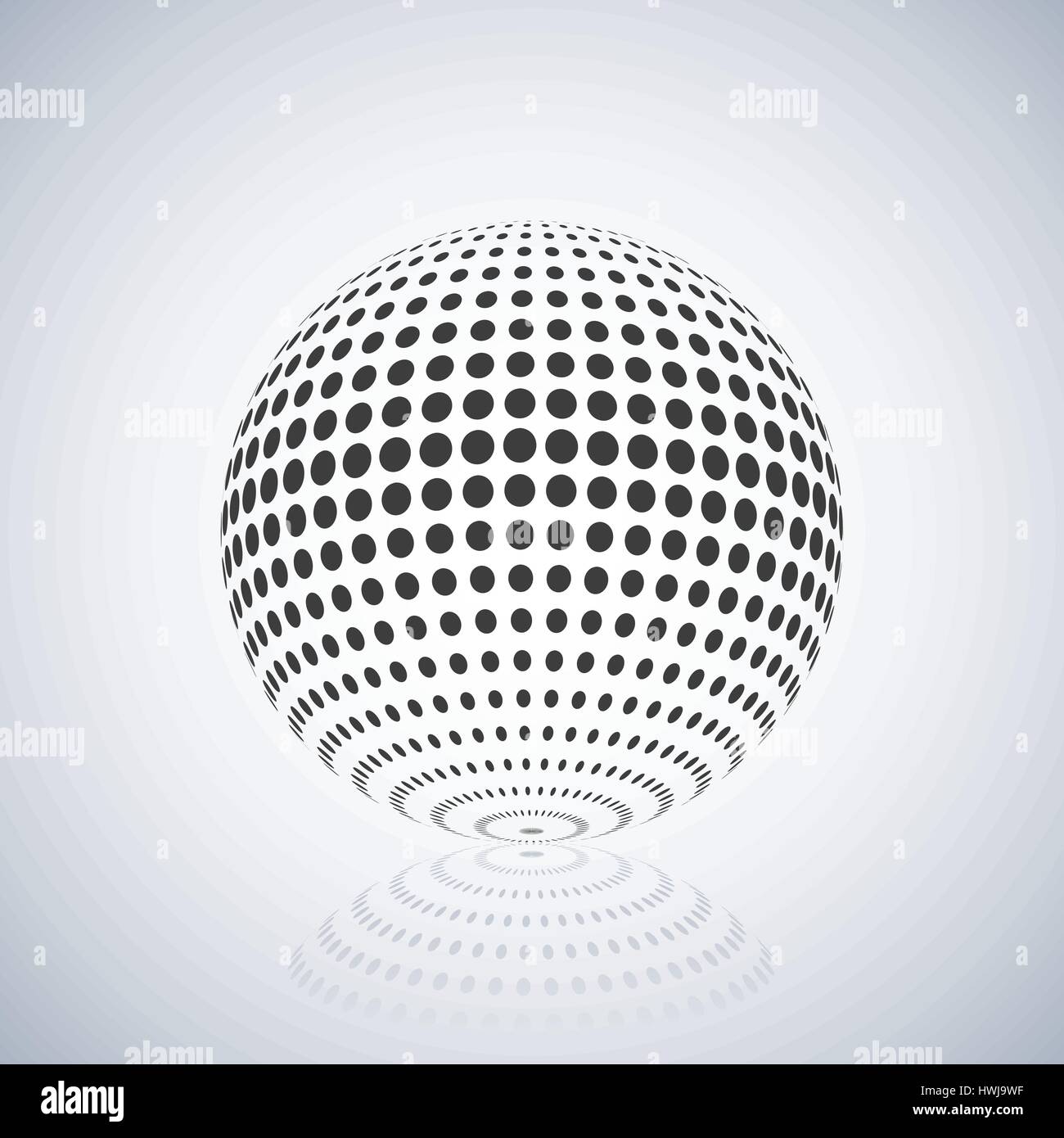 Gray sphere with halftone fill and mirror reflection, isolated on white ...