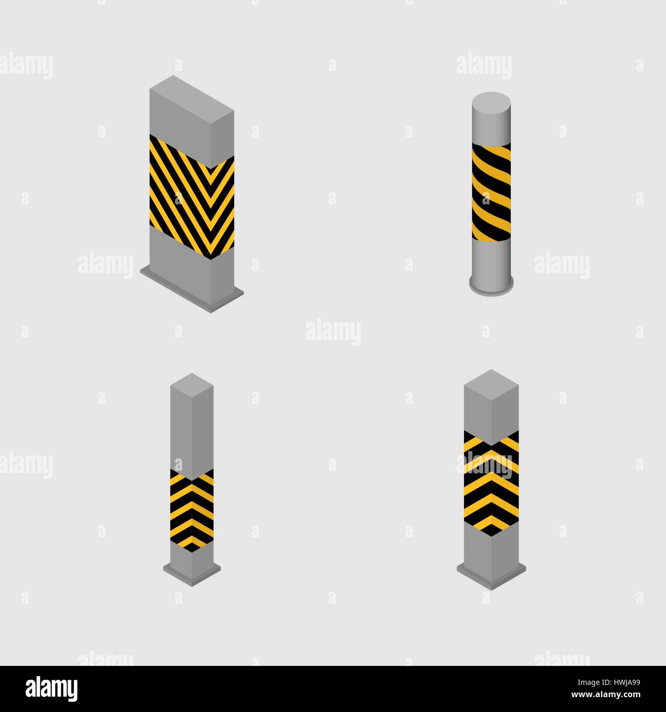 Set of different shape columns and pillars in an isometric style ...