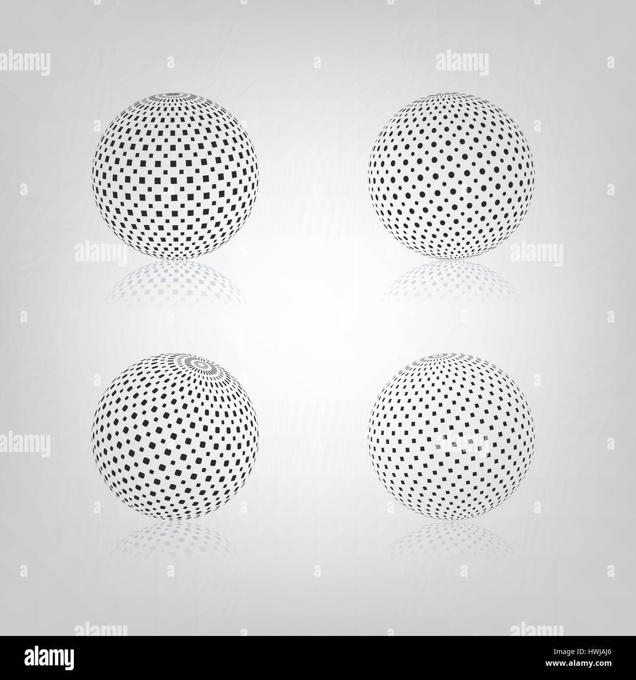 Gray sphere with halftone fill and mirror reflection, isolated on white ...
