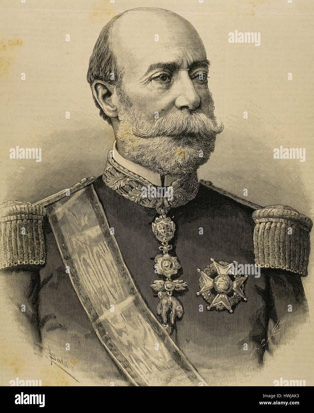 Manuel Pavía y Lacy, 1st Marquis de Novaliches (1814-1896). Spanish marshal. Portrait. Engraving. Stock Photo