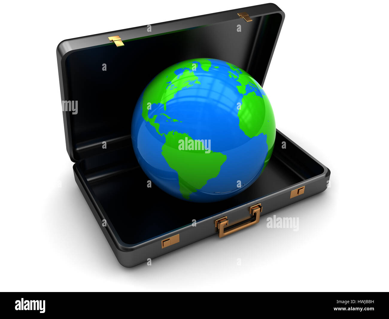 3d illustration of suitcase with earth globe over white background ...