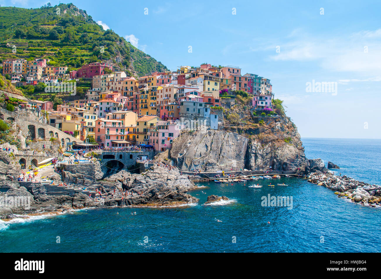 Vernazza village and harbour at Cinque Terre, Italy on a beautifull summer day Stock Photo
