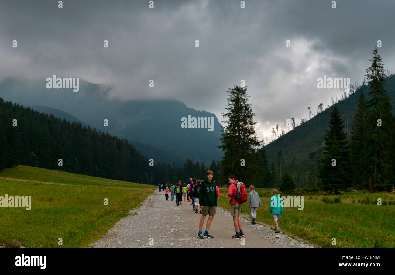 Wanderer, Bergalm, Dolina Koscieliska, Hohe Tatra, Polen Stock Photo