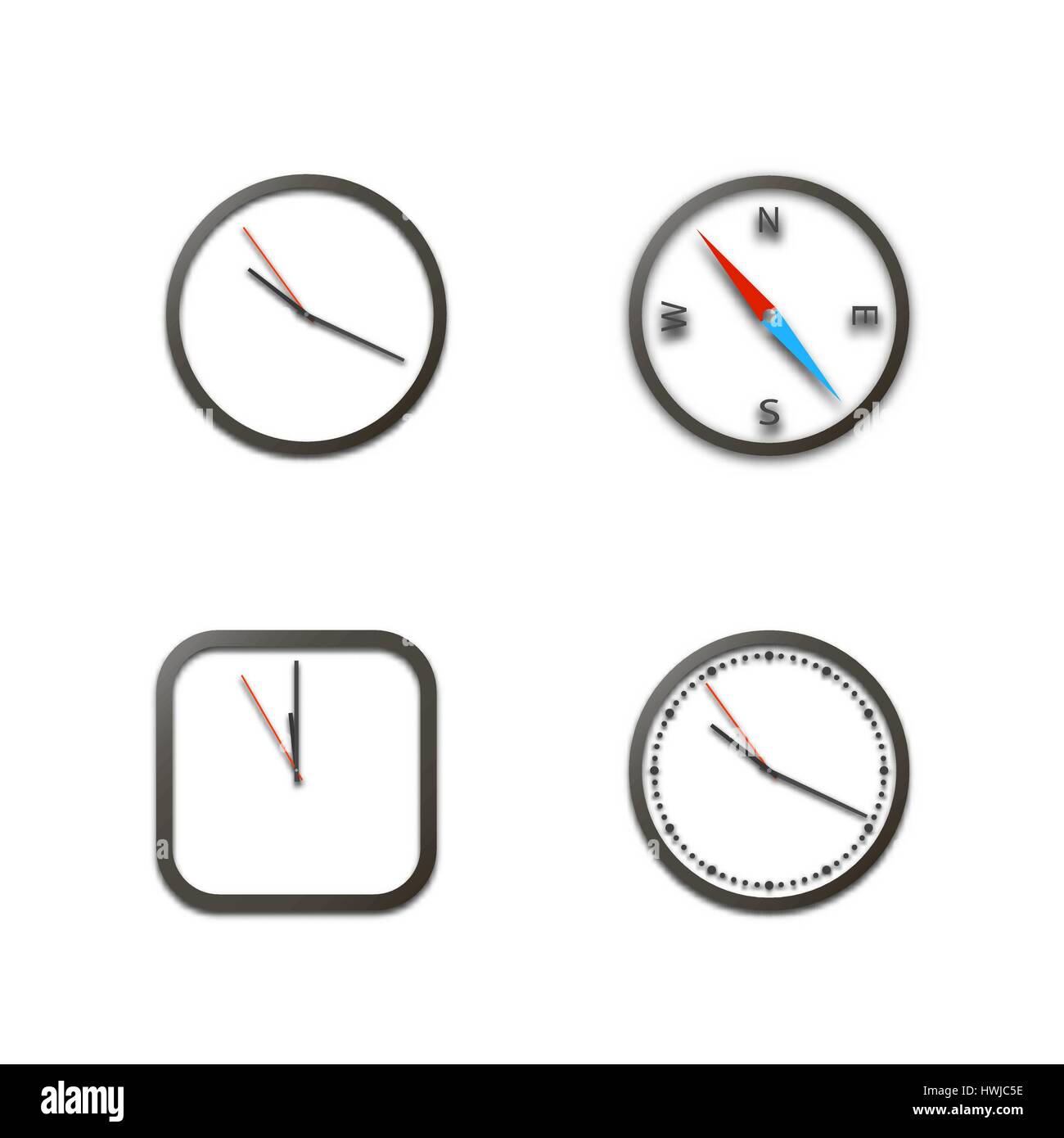 Realistic icons clock and compass isolated on white background, vector ...