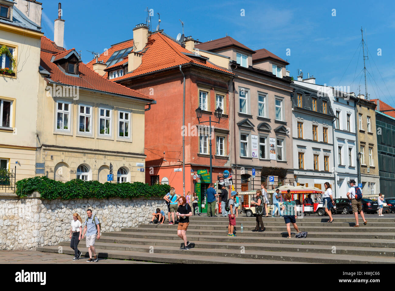 Touristen, Szeroka, Juedisches Viertel, Kazimierz, Krakau, Polen Stock Photo