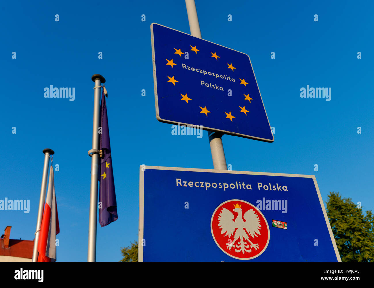 Grenze, Schilder, Cieszyn, Polen Stock Photo