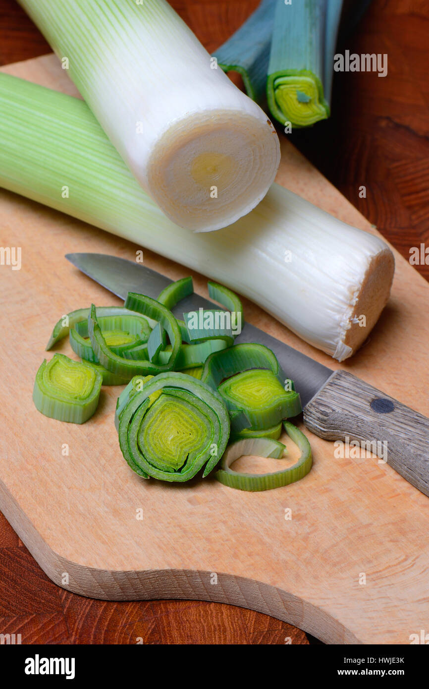 Porree, geschnitten, Allium porrum Stock Photo