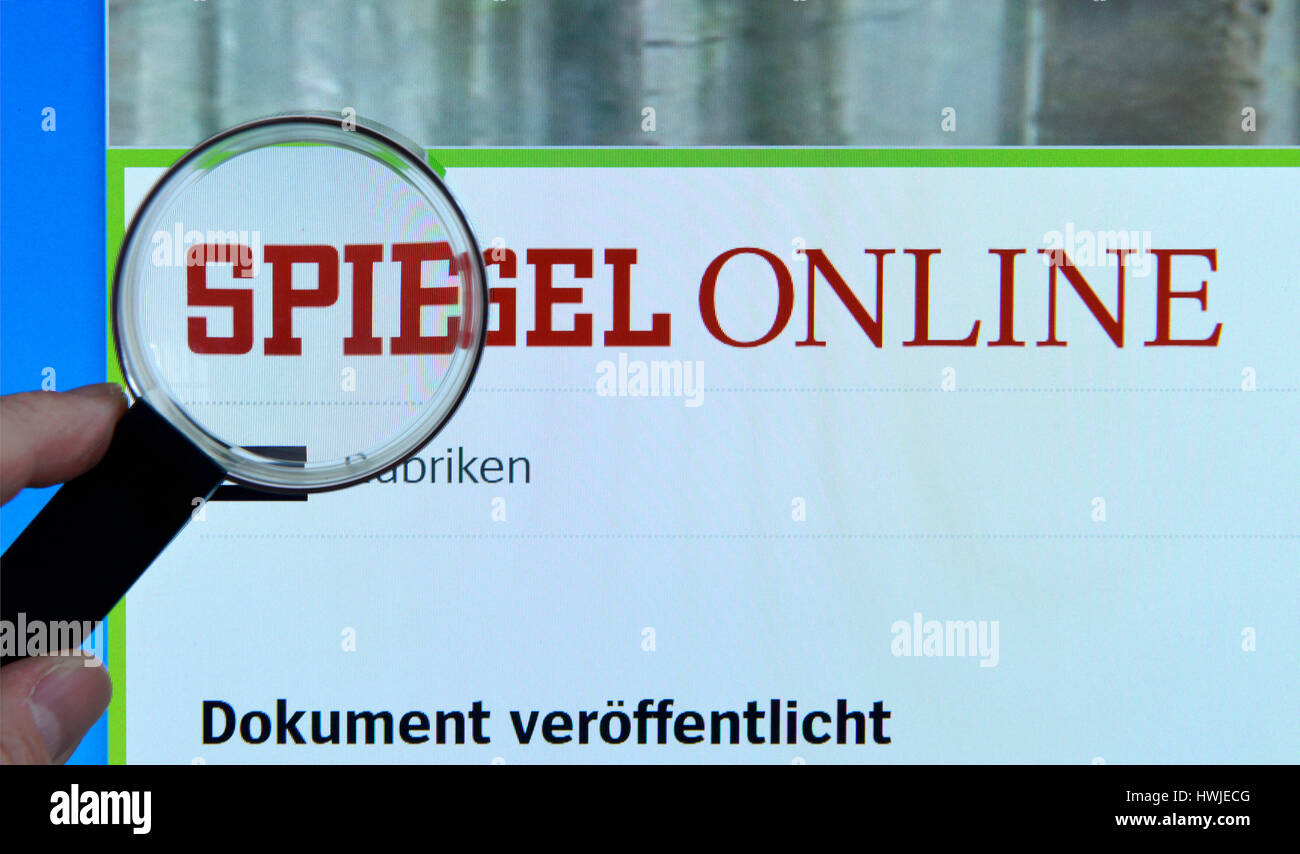 Spiegel Online, Website, Internet, Bildschirm, Lupe, Hand Stock Photo