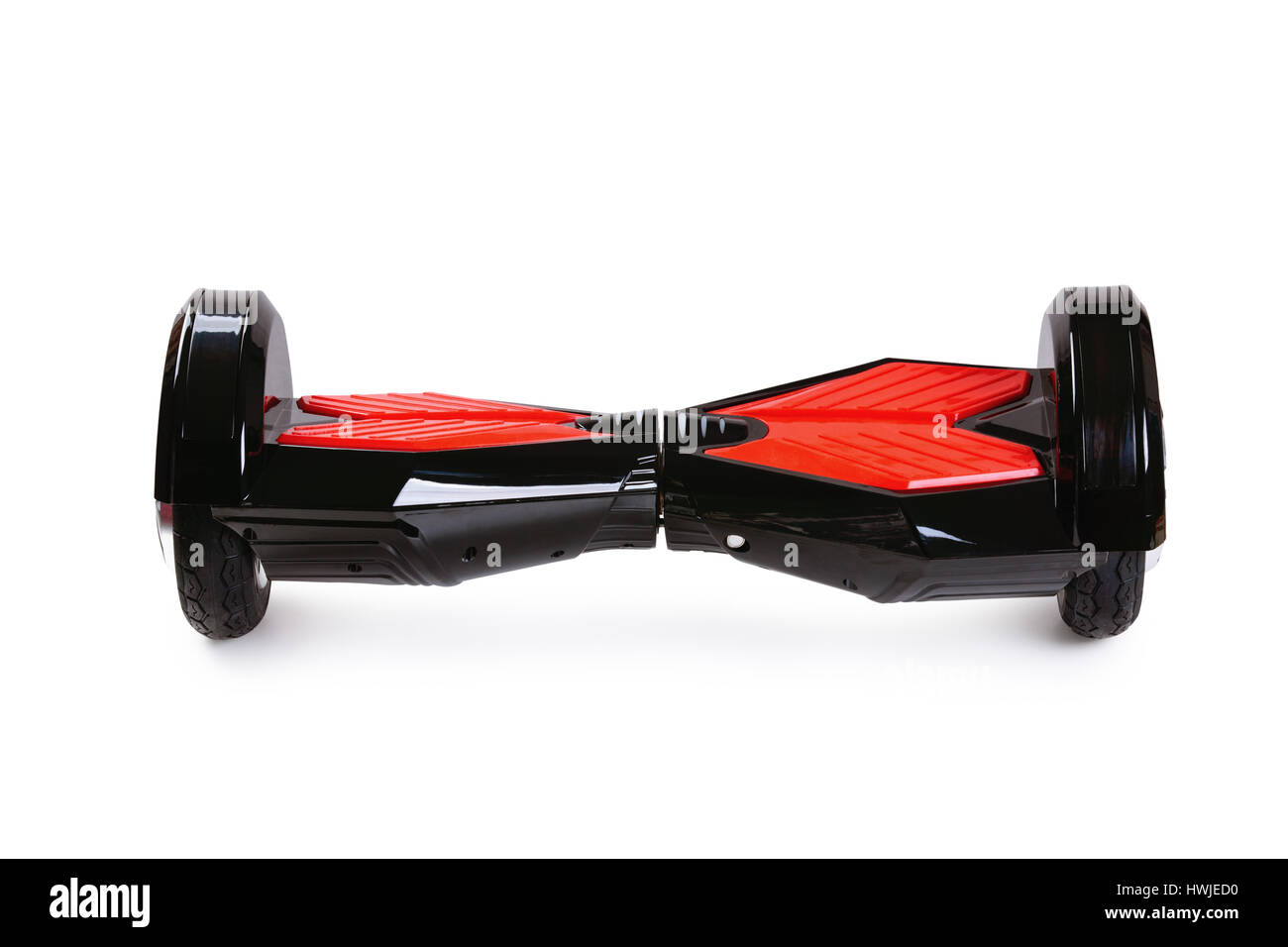 Electric mini hover board isolated on white background. Eco city transportation on battery power, produce no air pollution to atmosphere. Clean green  Stock Photo