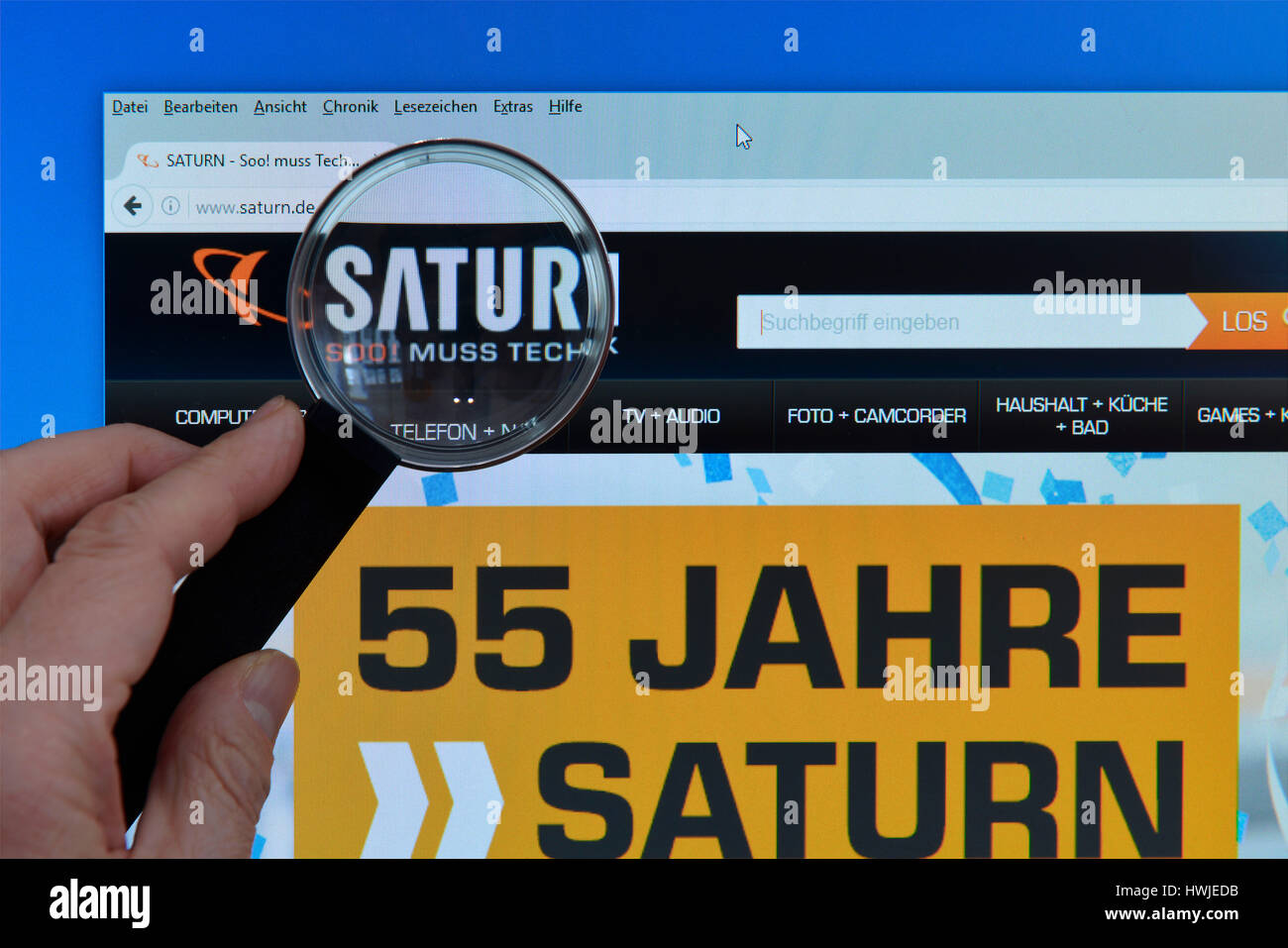 Saturn.de, Lupe, Bildschirm, website Stock Photo