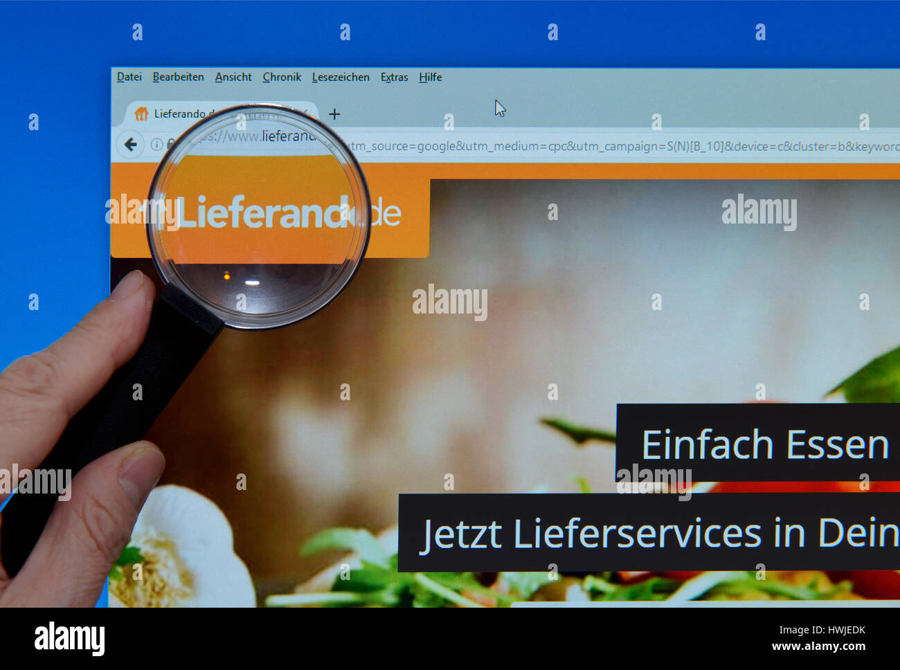 lieferando.de, Lupe, Bildschirm, website Stock Photo