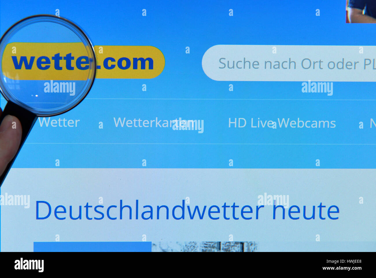 wetter.com, website, Bildschim, Lupe Stock Photo