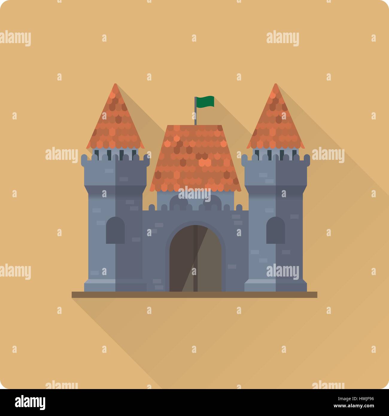 flat design long shadow medieval castle building vector illustration Stock Vector