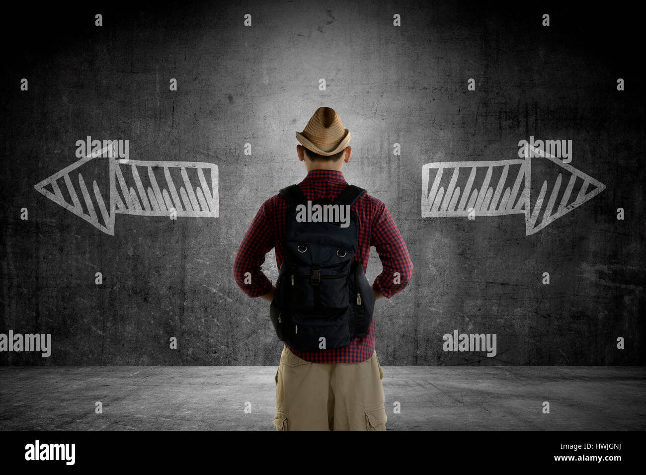 Traveler has to choose between two way. Business option conceptual ...