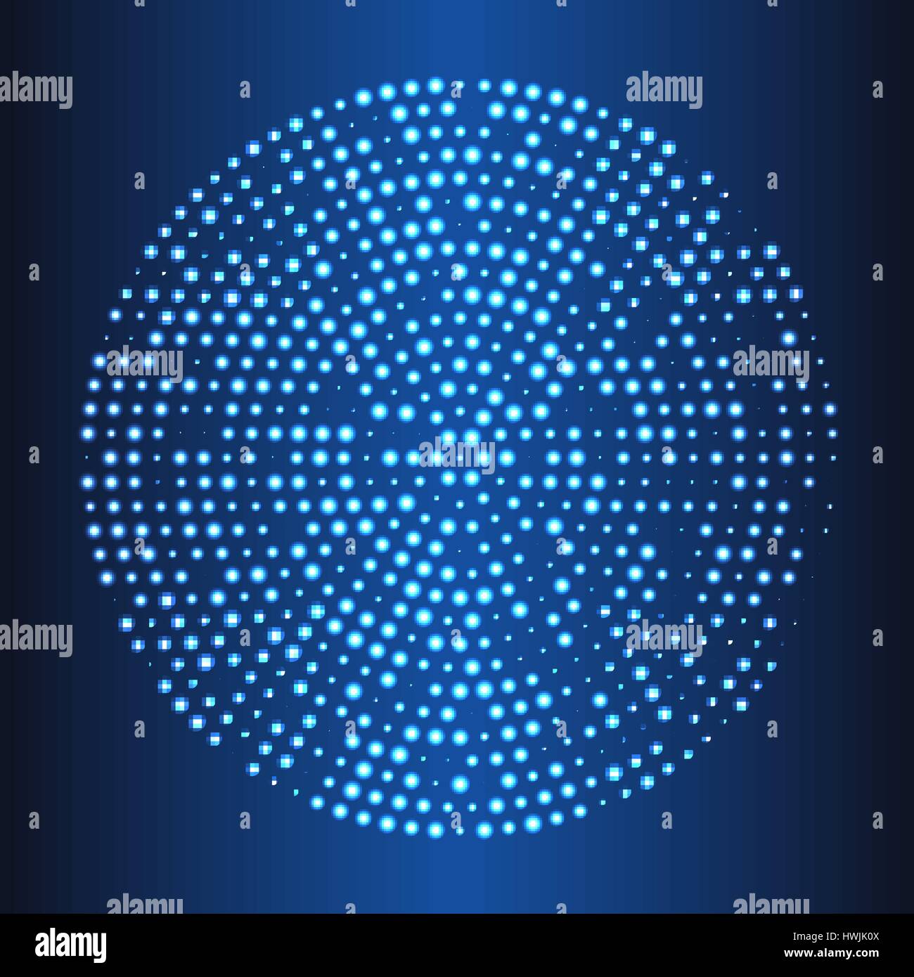 Glowing halftone dots circle. Abstract neon lights background for your design Stock Vector