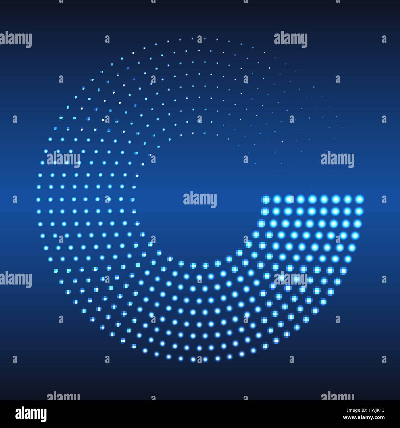 Glowing halftone dots circle. Abstract neon lights background for your design Stock Vector