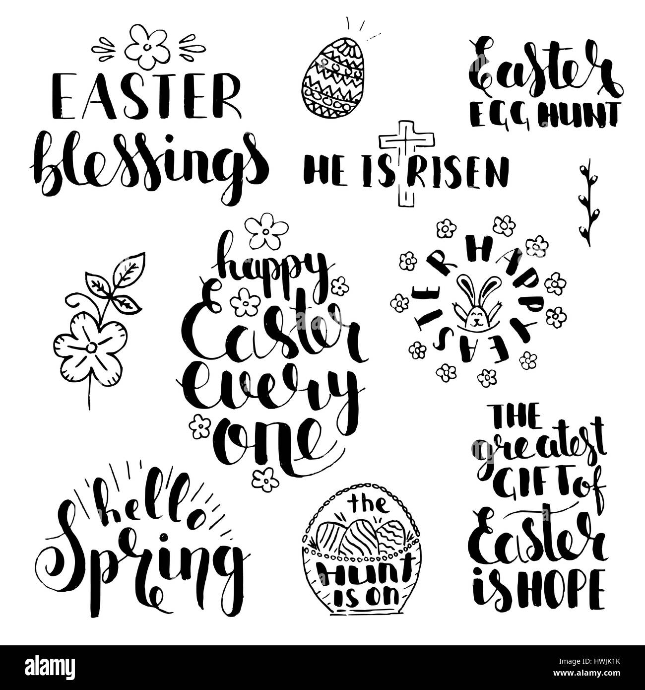 Phrases about Easter. Handwritten lettering set. Modern vector hand ...