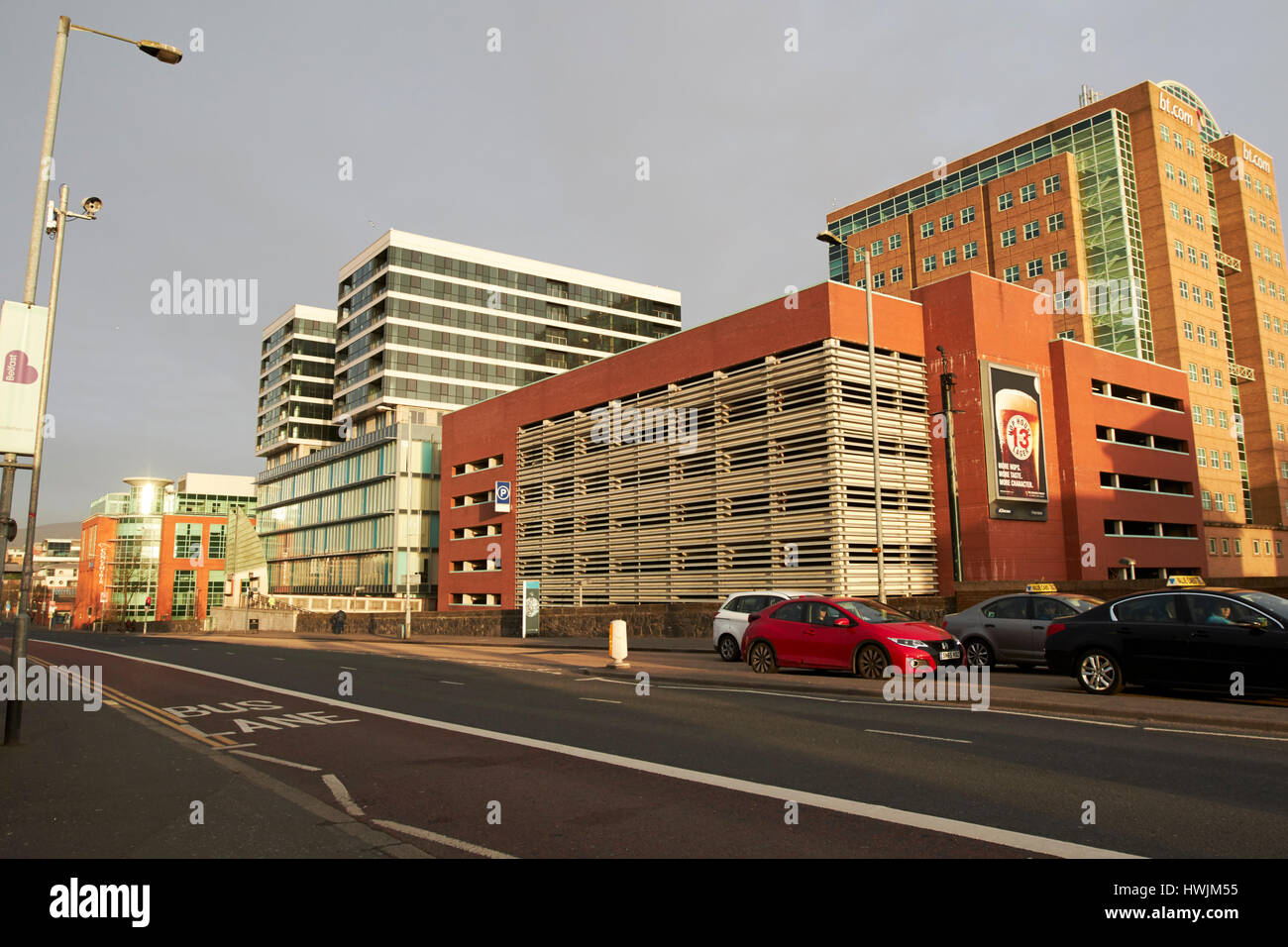 office buildings in early morning light Belfast Northern Ireland Stock