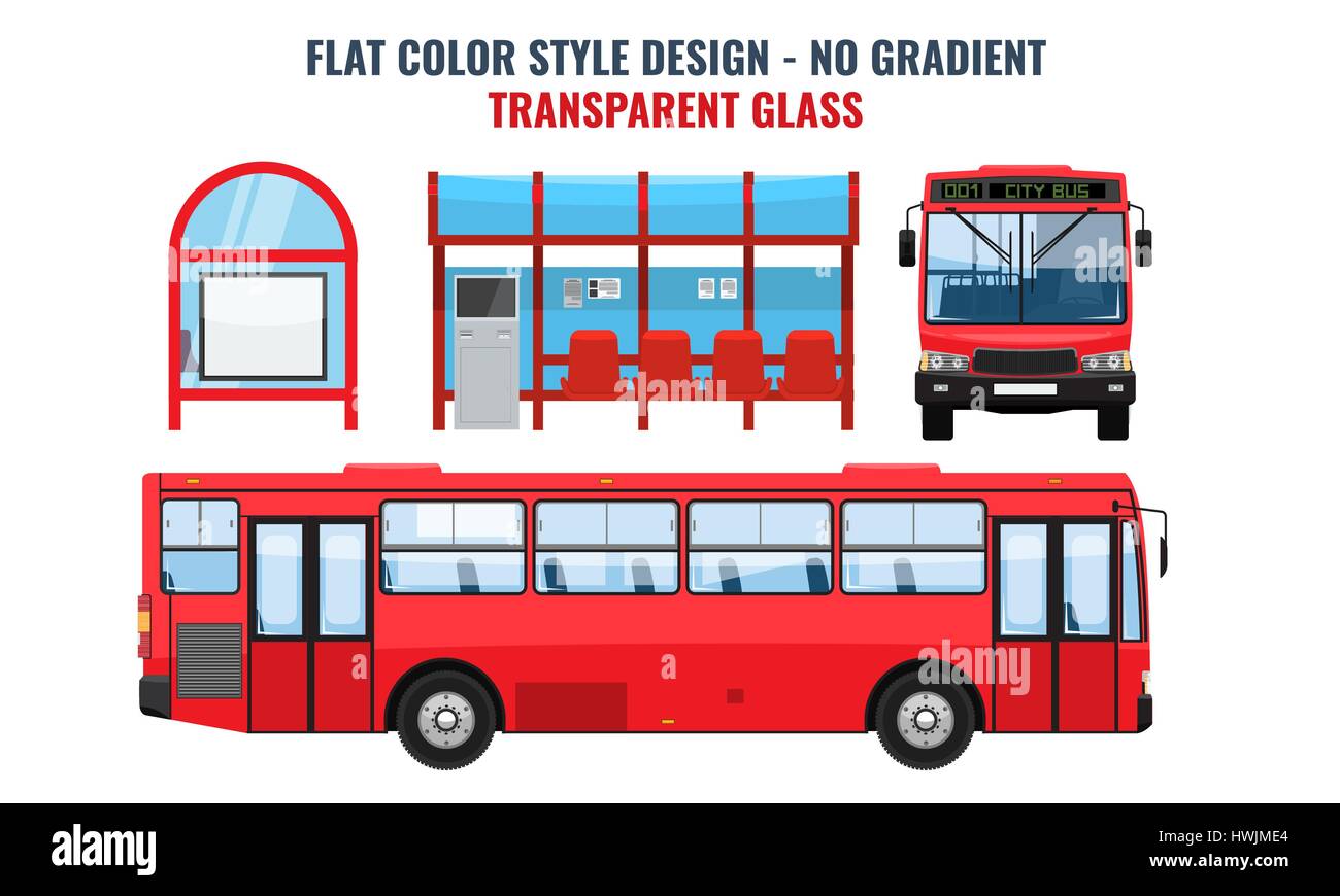 Cool modern flat design public transport. Bus stop structure and city ...