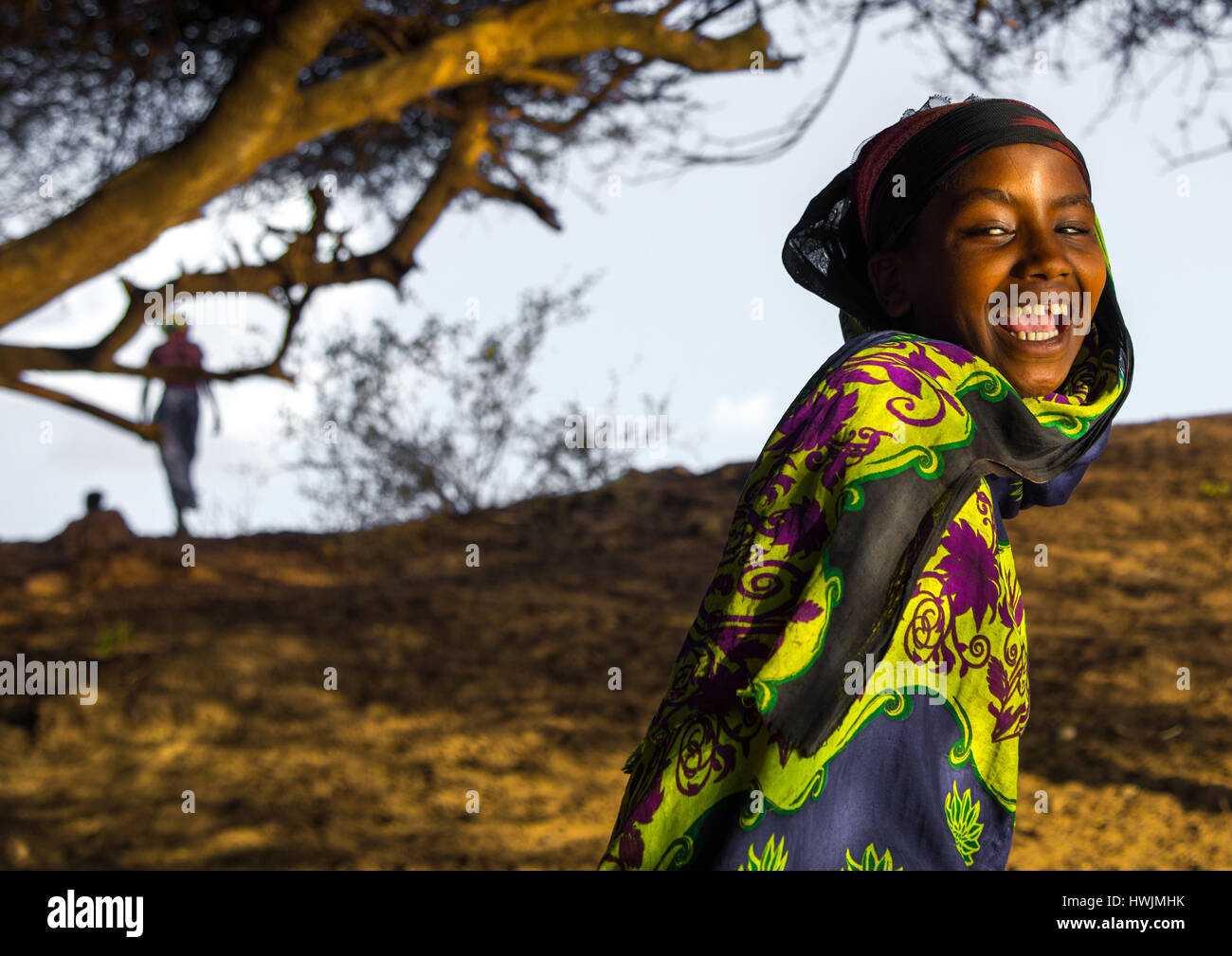 Borana tribe girl laughing, Oromia, Yabelo, Ethiopia Stock Photo