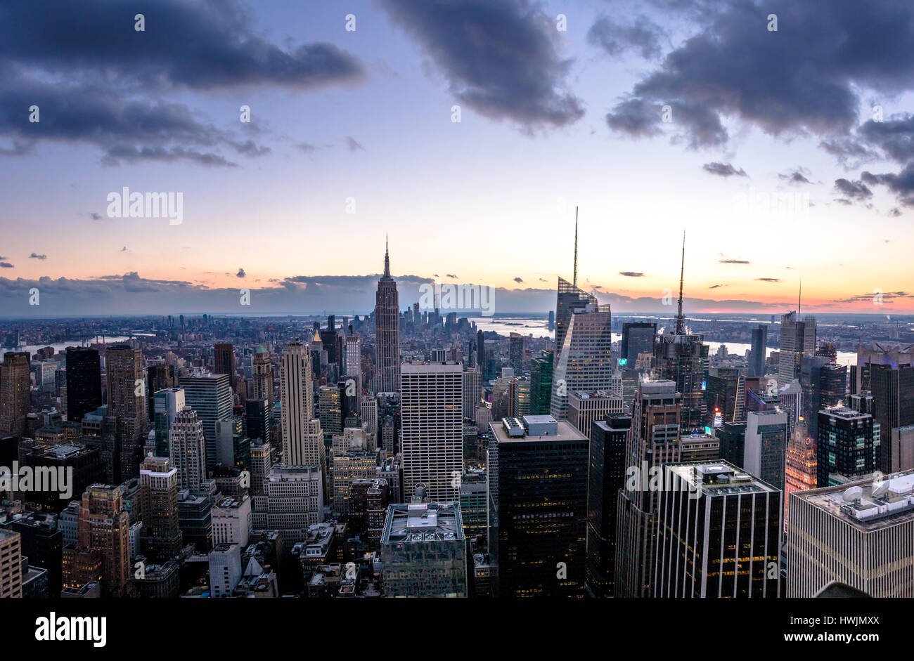 Manhattan dusk aerial hi-res stock photography and images - Alamy