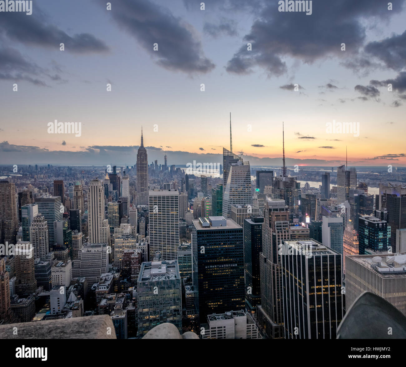 Manhattan dusk aerial hires stock photography
