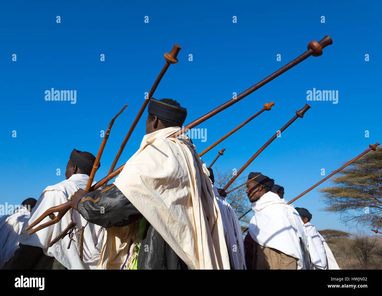 Borana tribe men with their ororo sticks during the Gada system ...